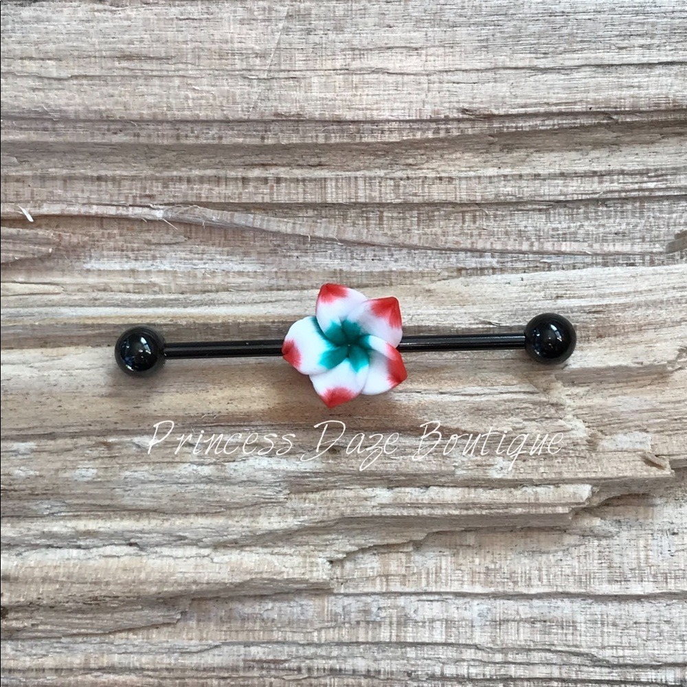Hawaiian Flower Industrial Barbell Earring